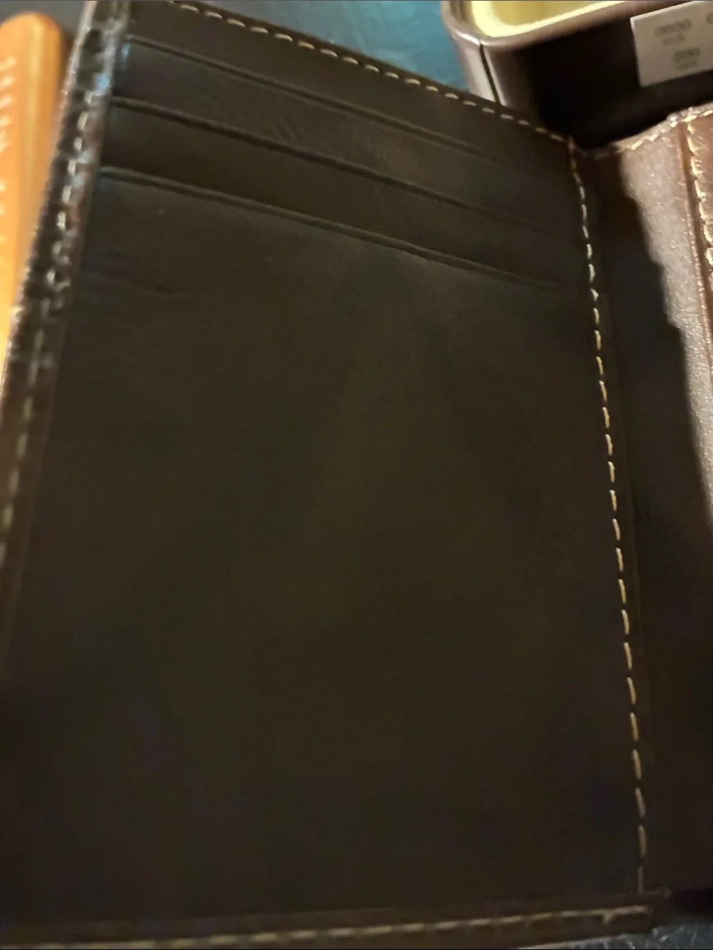 G.H. Bass & Co. Brown Leather Trifold Wallet with Contrast Stitching